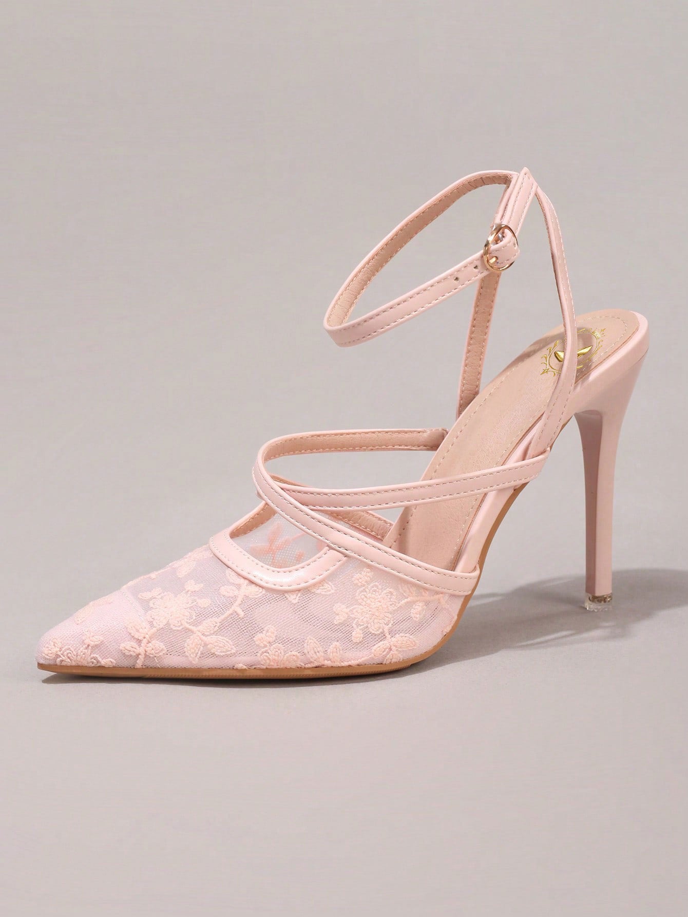 Fashionable Lace Embroidered High Heel Shoes, Sexy Pointed Toe Super High Heels For Banquet & Party, Elegant Ankle Strap Pink High Heels For Women,Summer Shoes