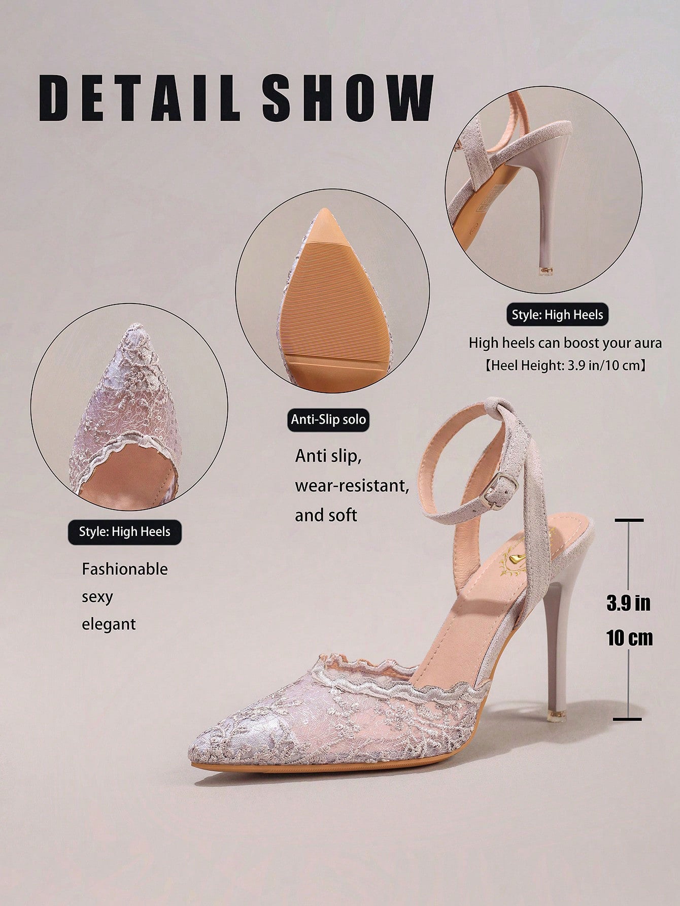 Fashionable Lace Embroidered High Heel Shoes, Sexy Pointed Toe Super High Heel Party Shoes, Thin Heel Grey Sandals For Women, Summer Shoes