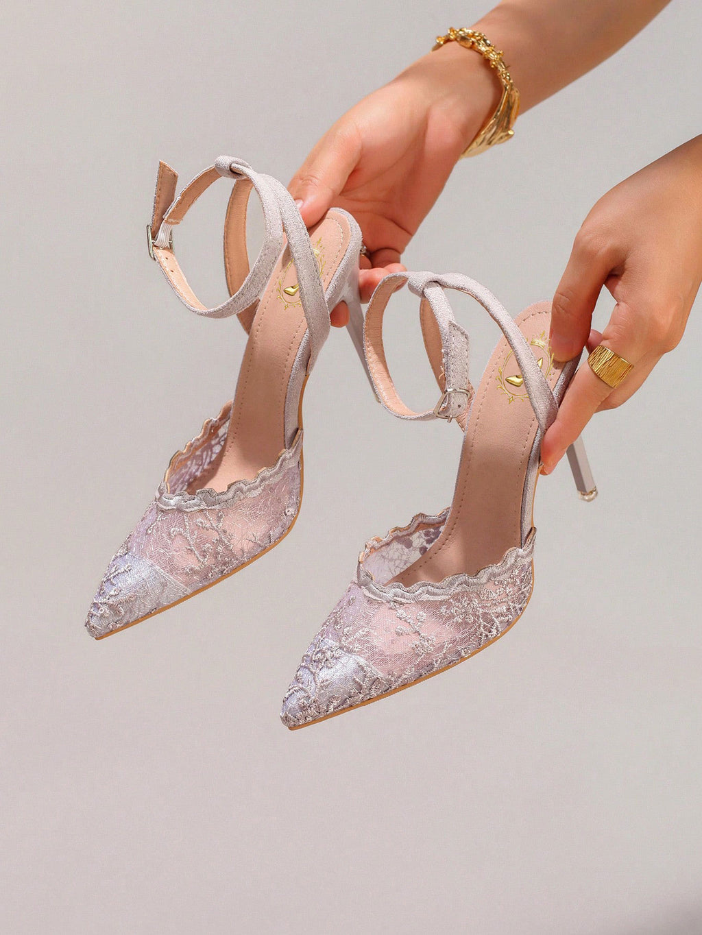 Fashionable Lace Embroidered High Heel Shoes, Sexy Pointed Toe Super High Heel Party Shoes, Thin Heel Grey Sandals For Women, Summer Shoes