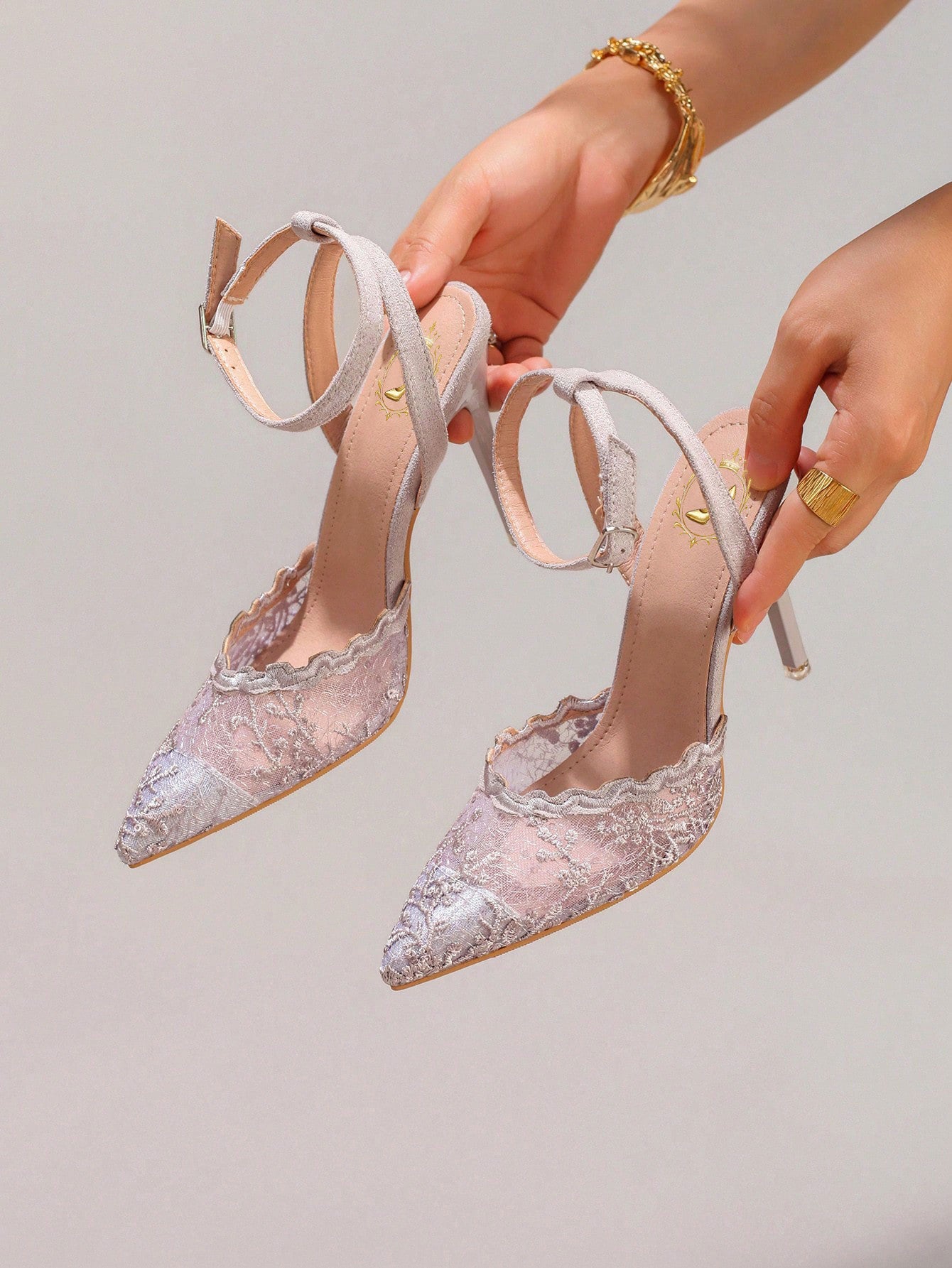 Fashionable Lace Embroidered High Heel Shoes, Sexy Pointed Toe Super High Heel Party Shoes, Thin Heel Grey Sandals For Women, Summer Shoes