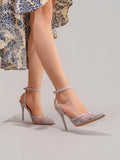 Fashionable Lace Embroidered High Heel Shoes, Sexy Pointed Toe Super High Heel Party Shoes, Thin Heel Grey Sandals For Women, Summer Shoes