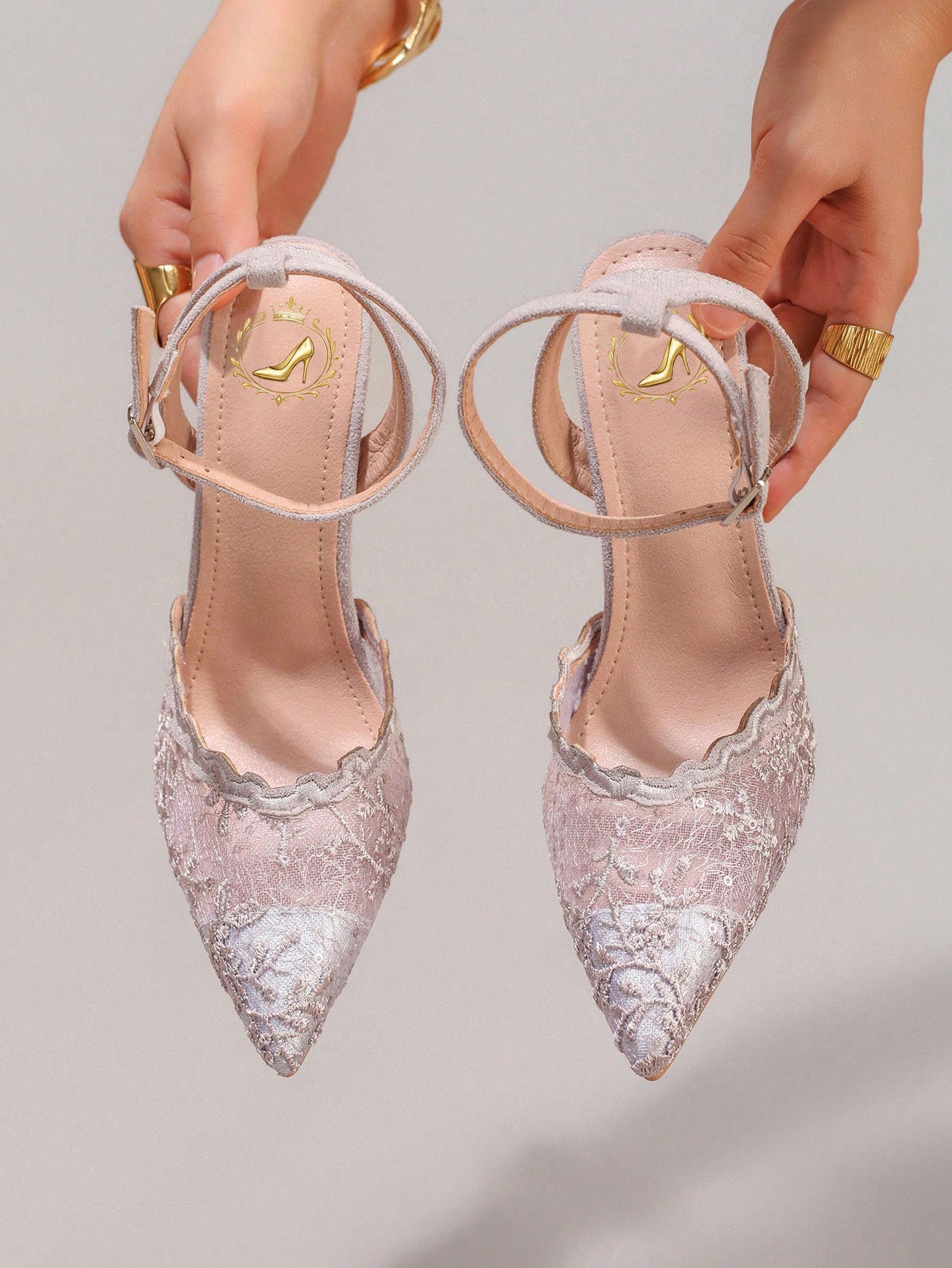Fashionable Lace Embroidered High Heel Shoes, Sexy Pointed Toe Super High Heel Party Shoes, Thin Heel Grey Sandals For Women, Summer Shoes