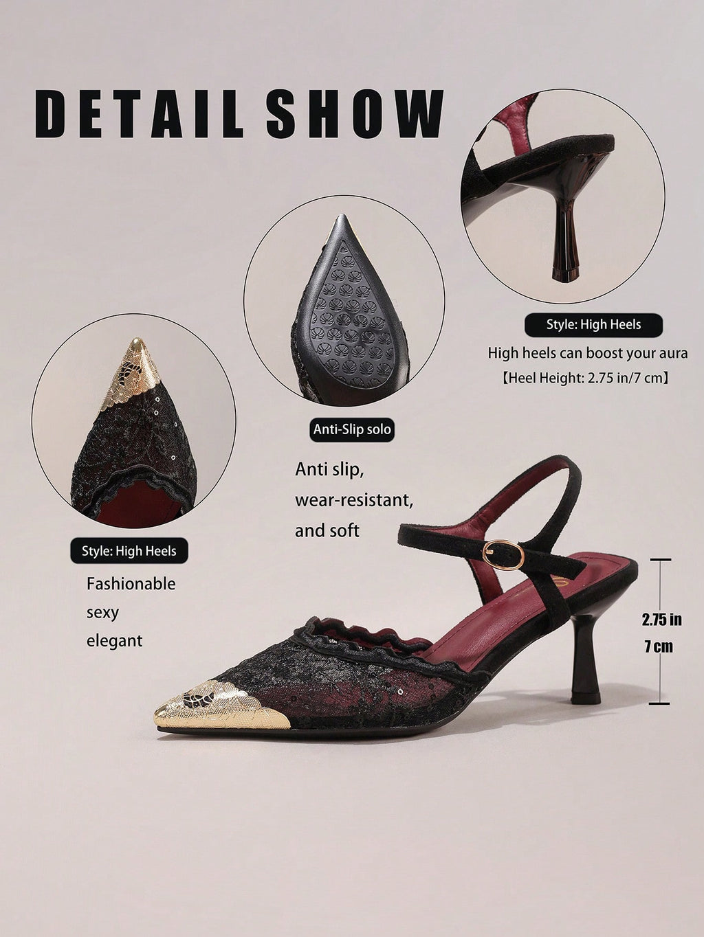 Fashionable Lace Embroidered High Heel Shoes, Metal Toe Sexy Pointed Toe Super High Heel Evening Party Shoes, Thin Heel Black Sandals For Women, Summer Shoes