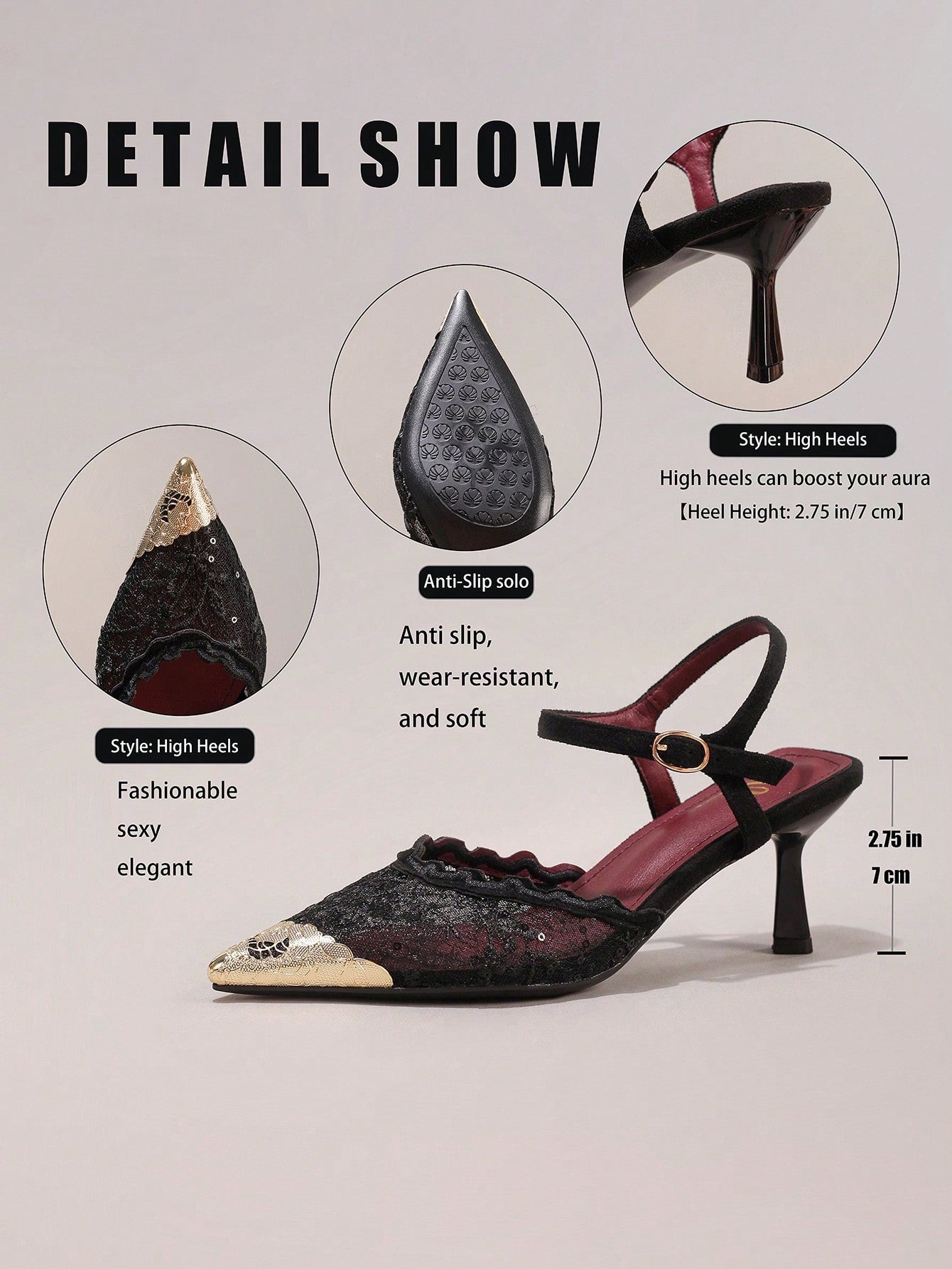 Fashionable Lace Embroidered High Heel Shoes, Metal Toe Sexy Pointed Toe Super High Heel Evening Party Shoes, Thin Heel Black Sandals For Women, Summer Shoes
