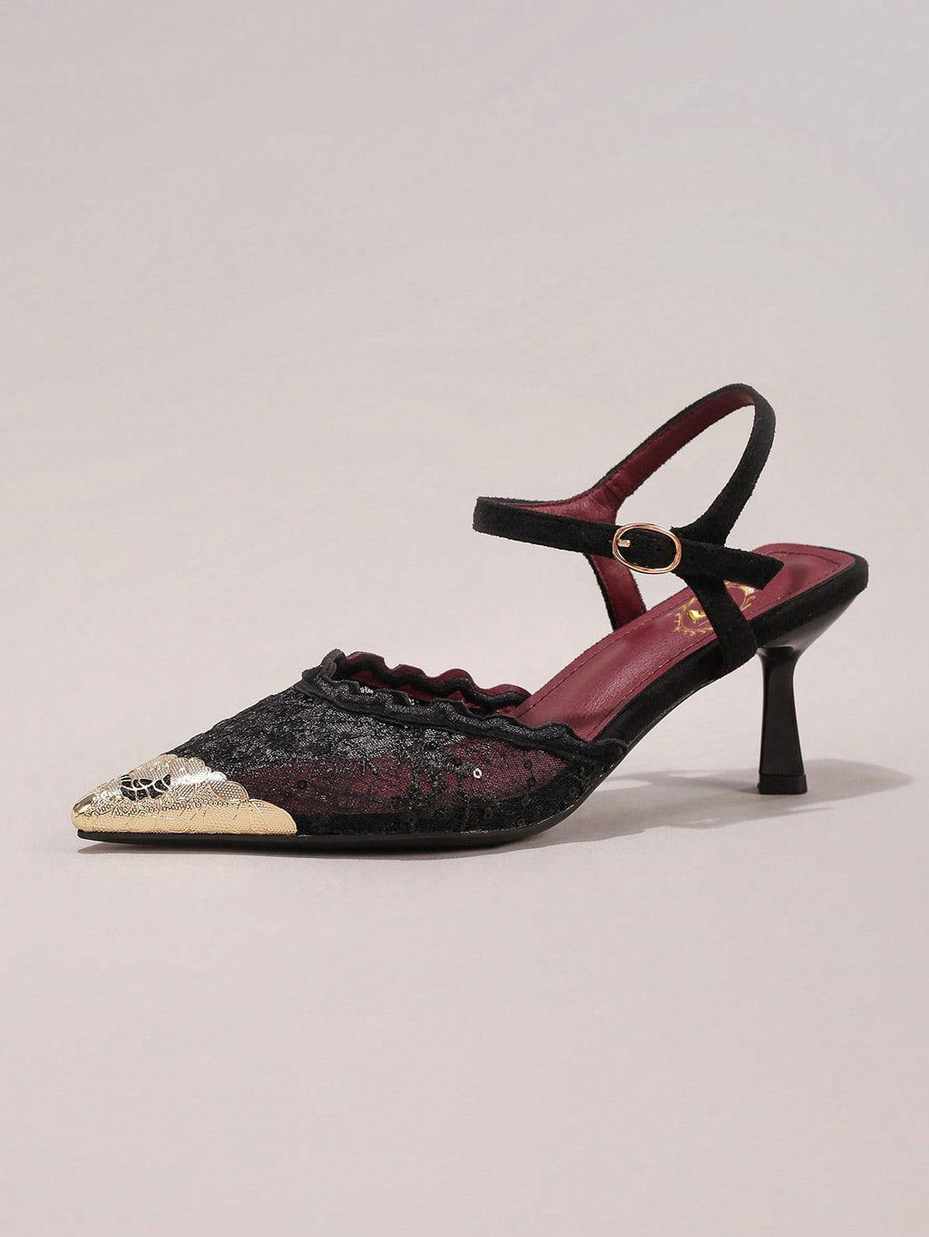 Fashionable Lace Embroidered High Heel Shoes, Metal Toe Sexy Pointed Toe Super High Heel Evening Party Shoes, Thin Heel Black Sandals For Women, Summer Shoes