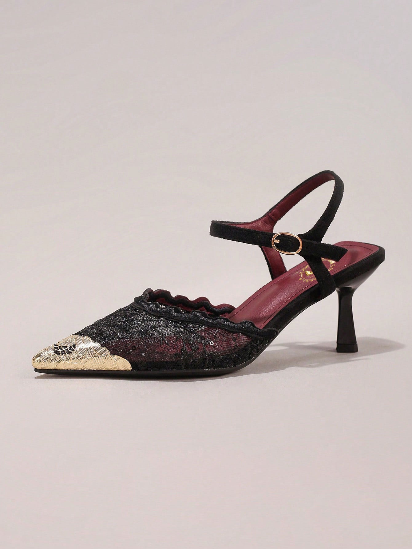 Fashionable Lace Embroidered High Heel Shoes, Metal Toe Sexy Pointed Toe Super High Heel Evening Party Shoes, Thin Heel Black Sandals For Women, Summer Shoes