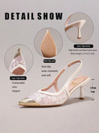 Fashionable Lace Embroidered White High Heels, Metal Toe Sexy Pointed Toe Super High Heel Party Shoes, Elegant Wedding Shoes, Stilettos Sandals For Women