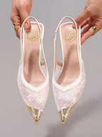 Fashionable Lace Embroidered White High Heels, Metal Toe Sexy Pointed Toe Super High Heel Party Shoes, Elegant Wedding Shoes, Stilettos Sandals For Women