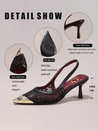 Fashionable Lace Embroidered White High Heels, Metal Toe Sexy Pointed Toe Super High Heel Party Shoes, Elegant Wedding Shoes, Stilettos Sandals For Women