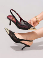 Fashionable Lace Embroidered White High Heels, Metal Toe Sexy Pointed Toe Super High Heel Party Shoes, Elegant Wedding Shoes, Stilettos Sandals For Women
