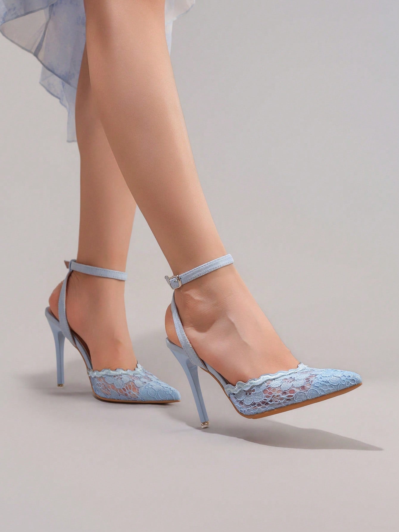Fashionable Lace Embroidered High Heel Shoes, Sexy Pointed Toe Super High Heel Evening Party Shoes, Thin Heel Blue Sandals For Women, Summer Shoes