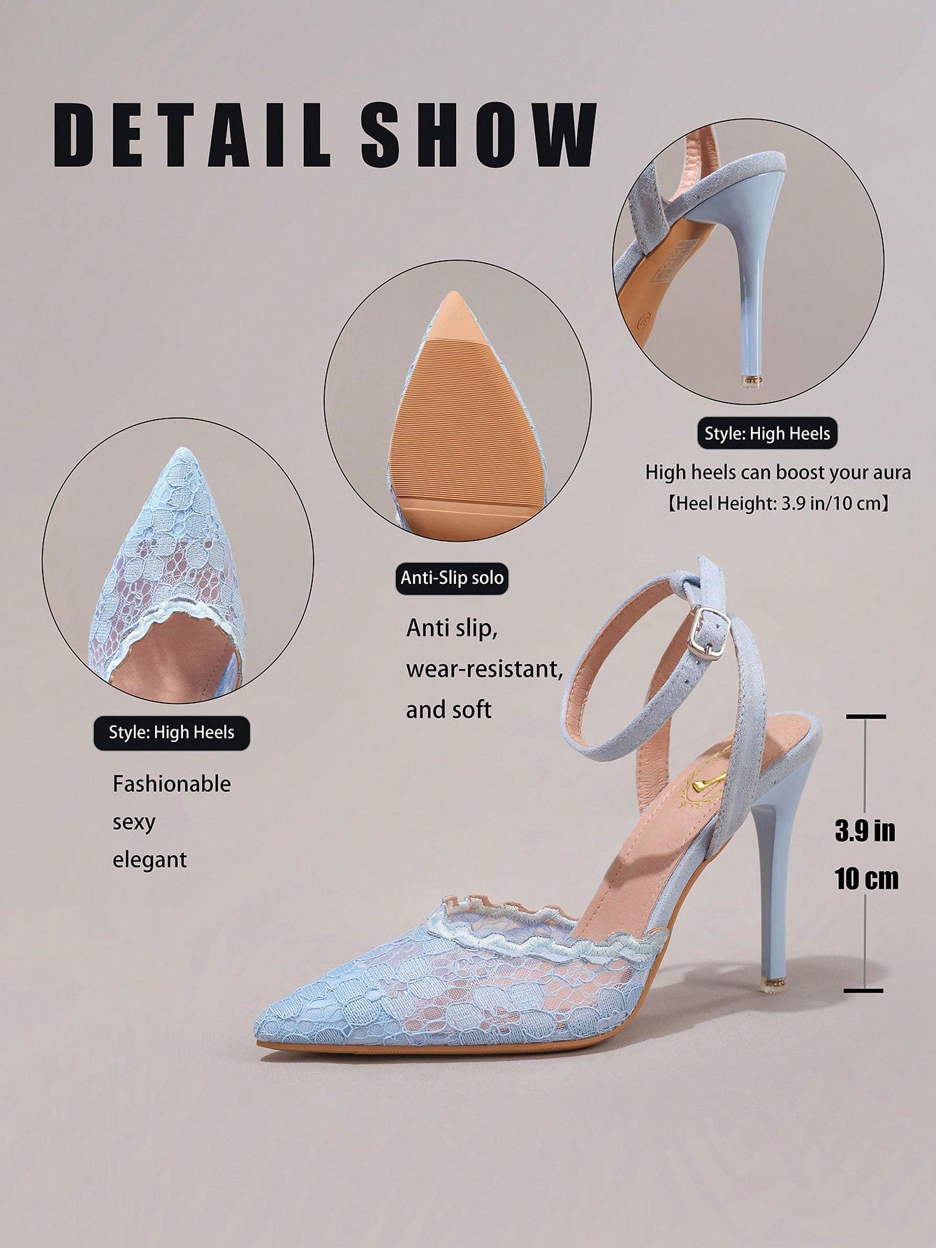Fashionable Lace Embroidered High Heel Shoes, Sexy Pointed Toe Super High Heel Evening Party Shoes, Thin Heel Blue Sandals For Women, Summer Shoes
