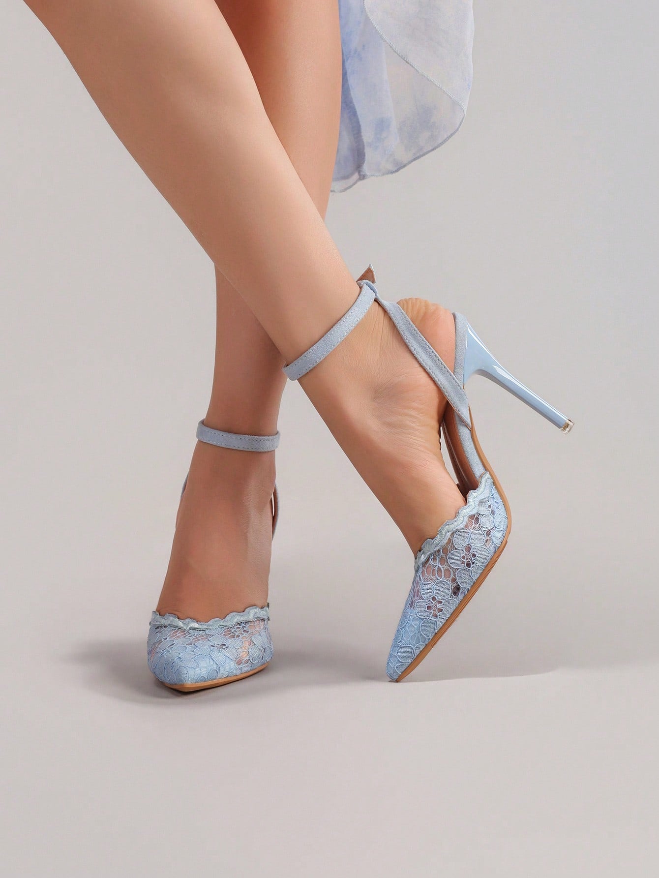 Fashionable Lace Embroidered High Heel Shoes, Sexy Pointed Toe Super High Heel Evening Party Shoes, Thin Heel Blue Sandals For Women, Summer Shoes