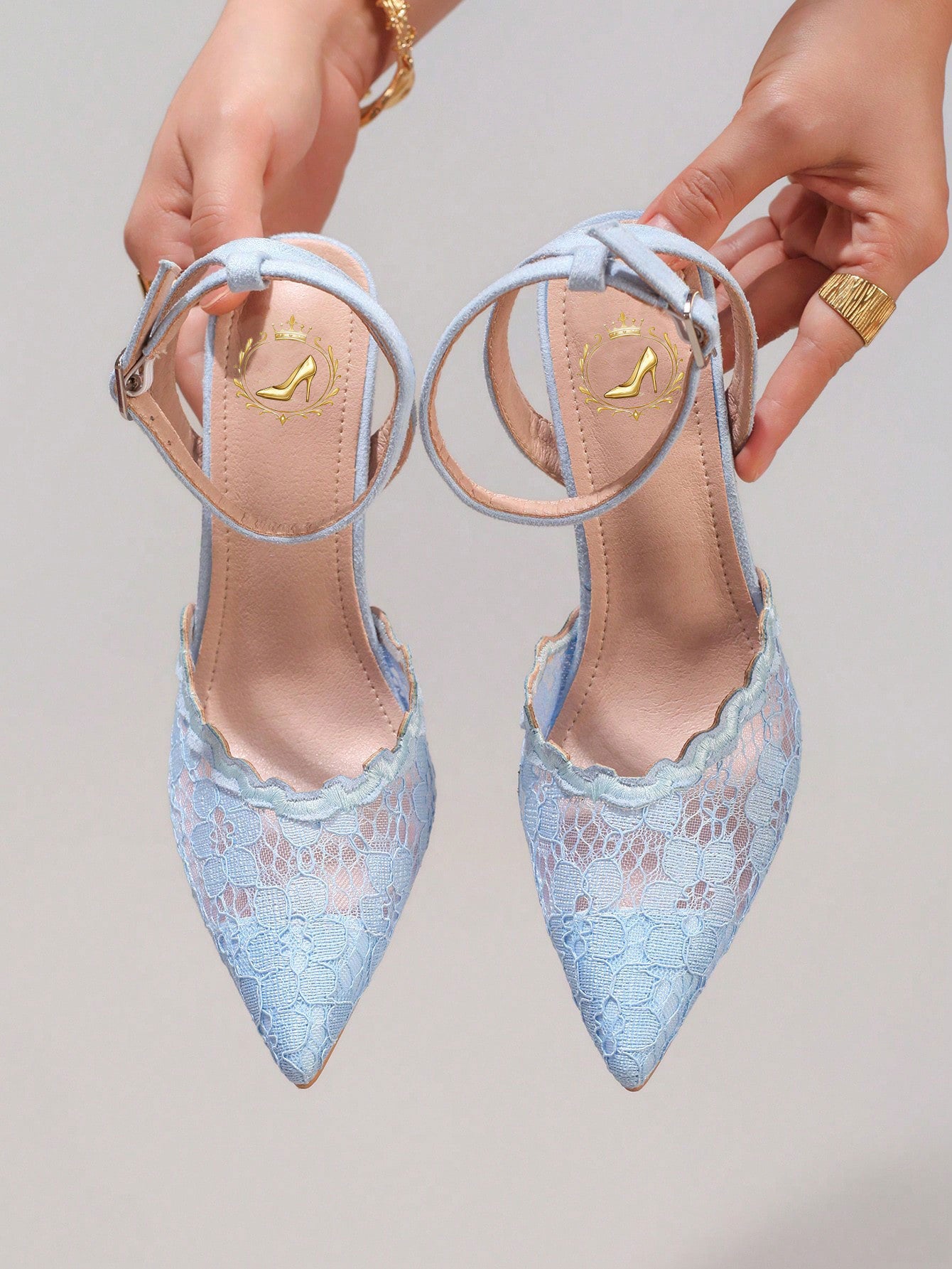 Fashionable Lace Embroidered High Heel Shoes, Sexy Pointed Toe Super High Heel Evening Party Shoes, Thin Heel Blue Sandals For Women, Summer Shoes