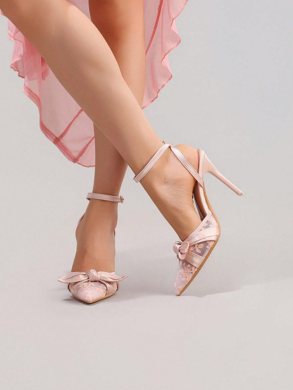 Lace Embroidered High Heels, Fashion Bowknot Decor Sexy Pointed Toe Super High Heel Party Dress Shoes, Thin Strap Sandals For Women