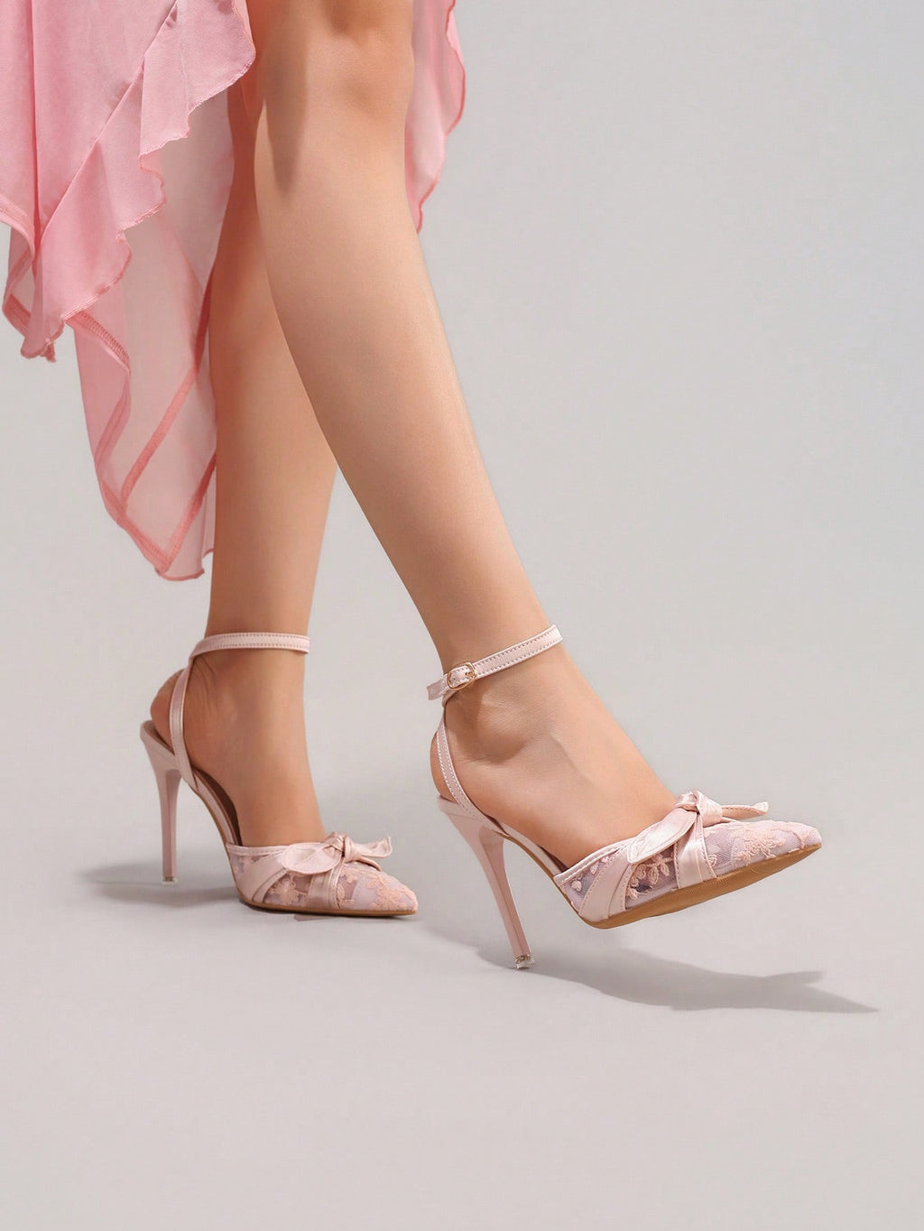 Lace Embroidered High Heels, Fashion Bowknot Decor Sexy Pointed Toe Super High Heel Party Dress Shoes, Thin Strap Sandals For Women