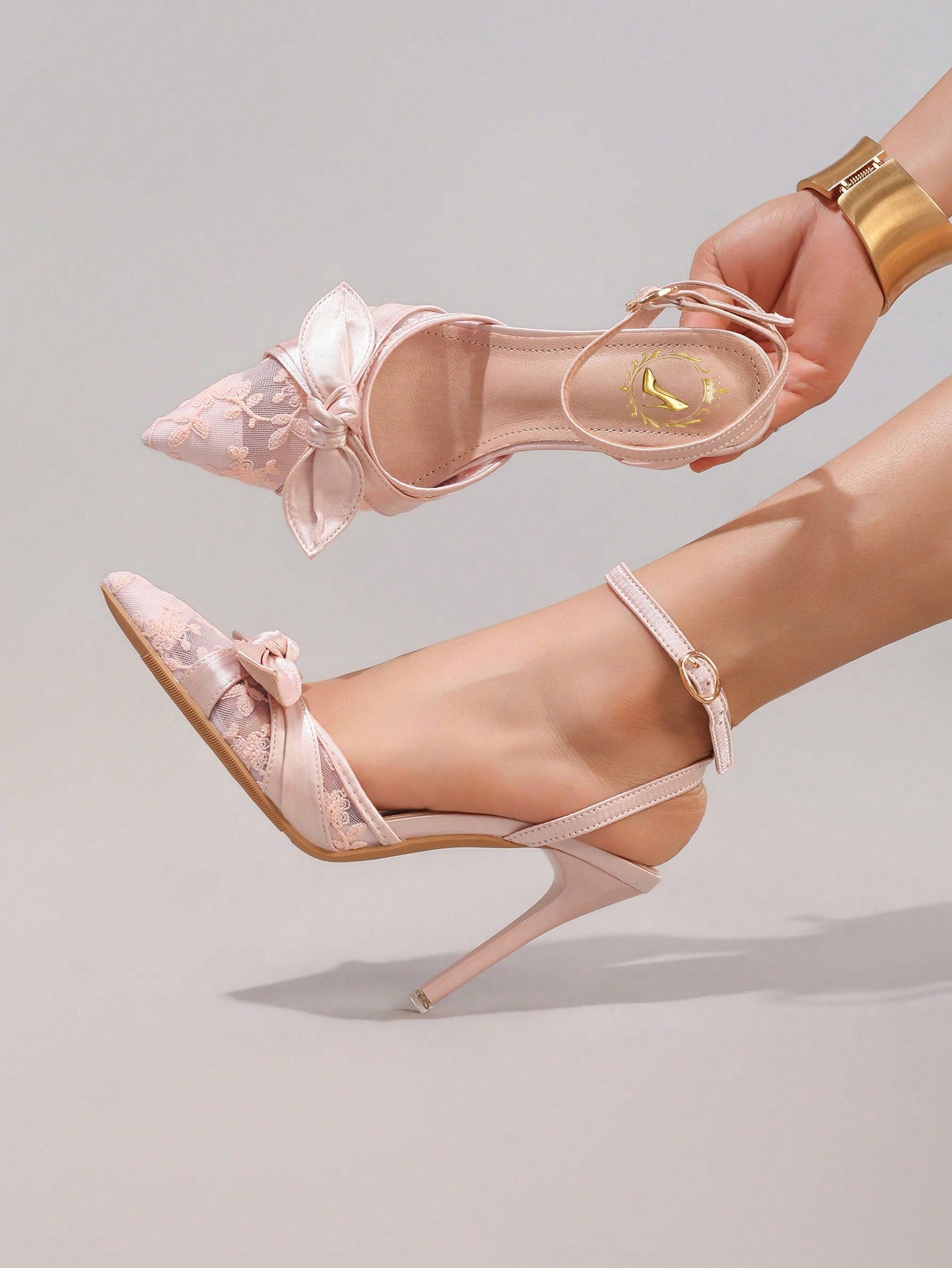 Lace Embroidered High Heels, Fashion Bowknot Decor Sexy Pointed Toe Super High Heel Party Dress Shoes, Thin Strap Sandals For Women