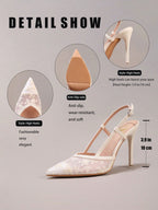 Fashionable Lace Embroidered High Heel Shoes, Banquet Party Stiletto Heel Ankle Strap White Sandals For Women, Wedding Shoes, Summer Shoes