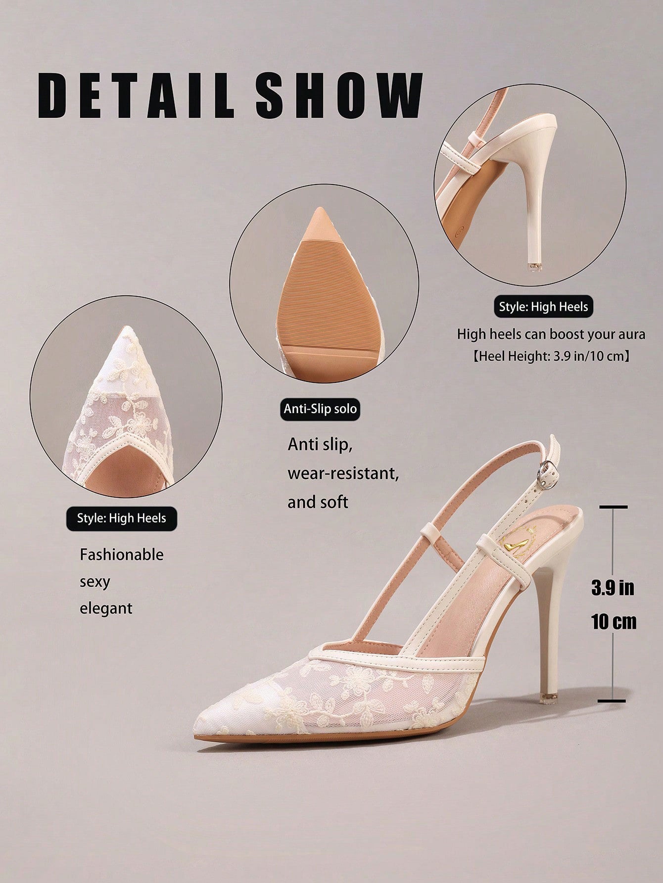 Fashionable Lace Embroidered High Heel Shoes, Banquet Party Stiletto Heel Ankle Strap White Sandals For Women, Wedding Shoes, Summer Shoes