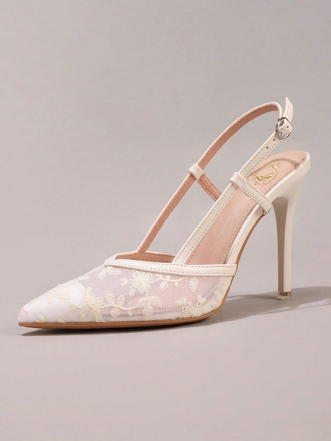 Fashionable Lace Embroidered High Heel Shoes, Banquet Party Stiletto Heel Ankle Strap White Sandals For Women, Wedding Shoes, Summer Shoes