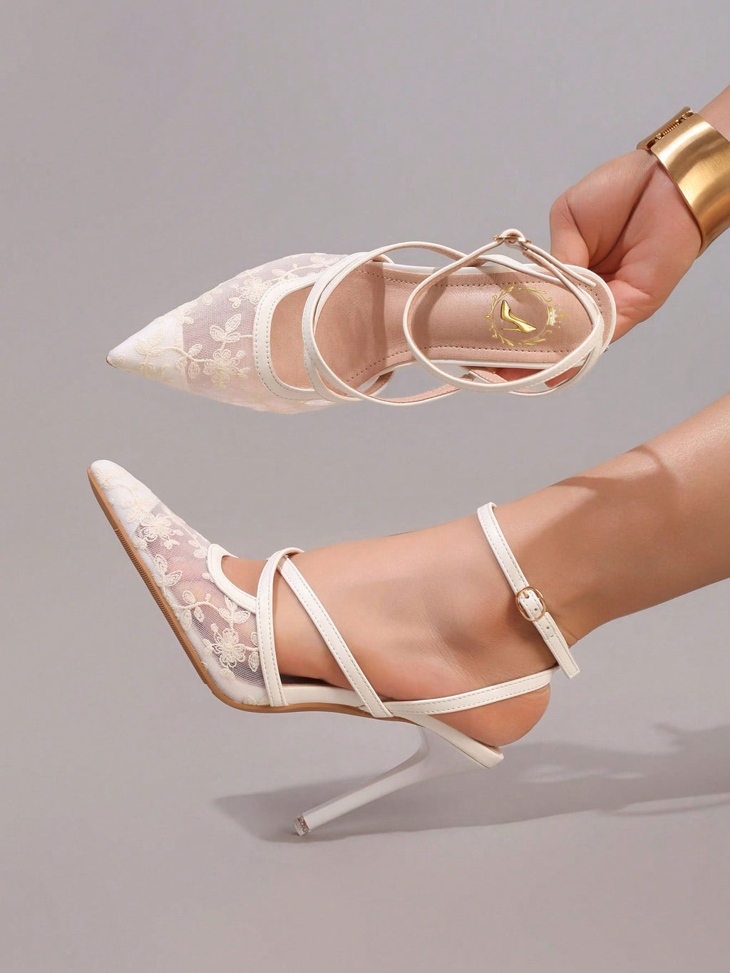 Fashionable Lace Embroidered High Heel Shoes, Sexy Pointed Toe Super High Heels For Banquet & Party, Elegant Ankle Strap Pink High Heels For Women,Summer Shoes