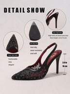 Lace Black High Heels Breathable Sexy Pointed Toe Party Fashion Stilettos