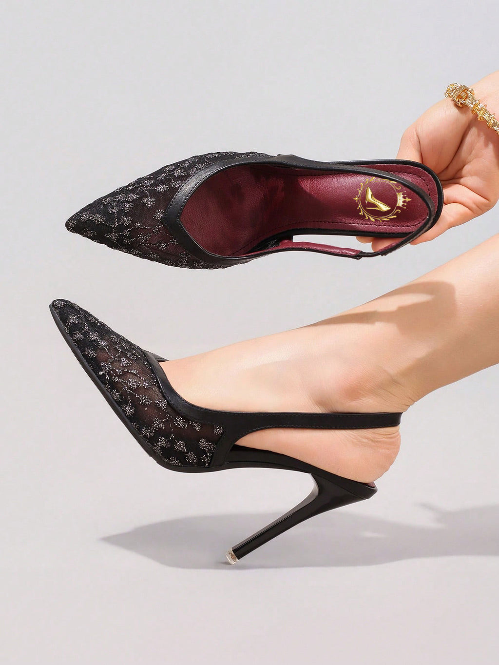Lace Black High Heels Breathable Sexy Pointed Toe Party Fashion Stilettos
