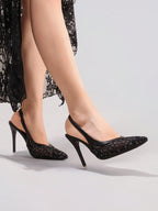 Lace Black High Heels Breathable Sexy Pointed Toe Party Fashion Stilettos