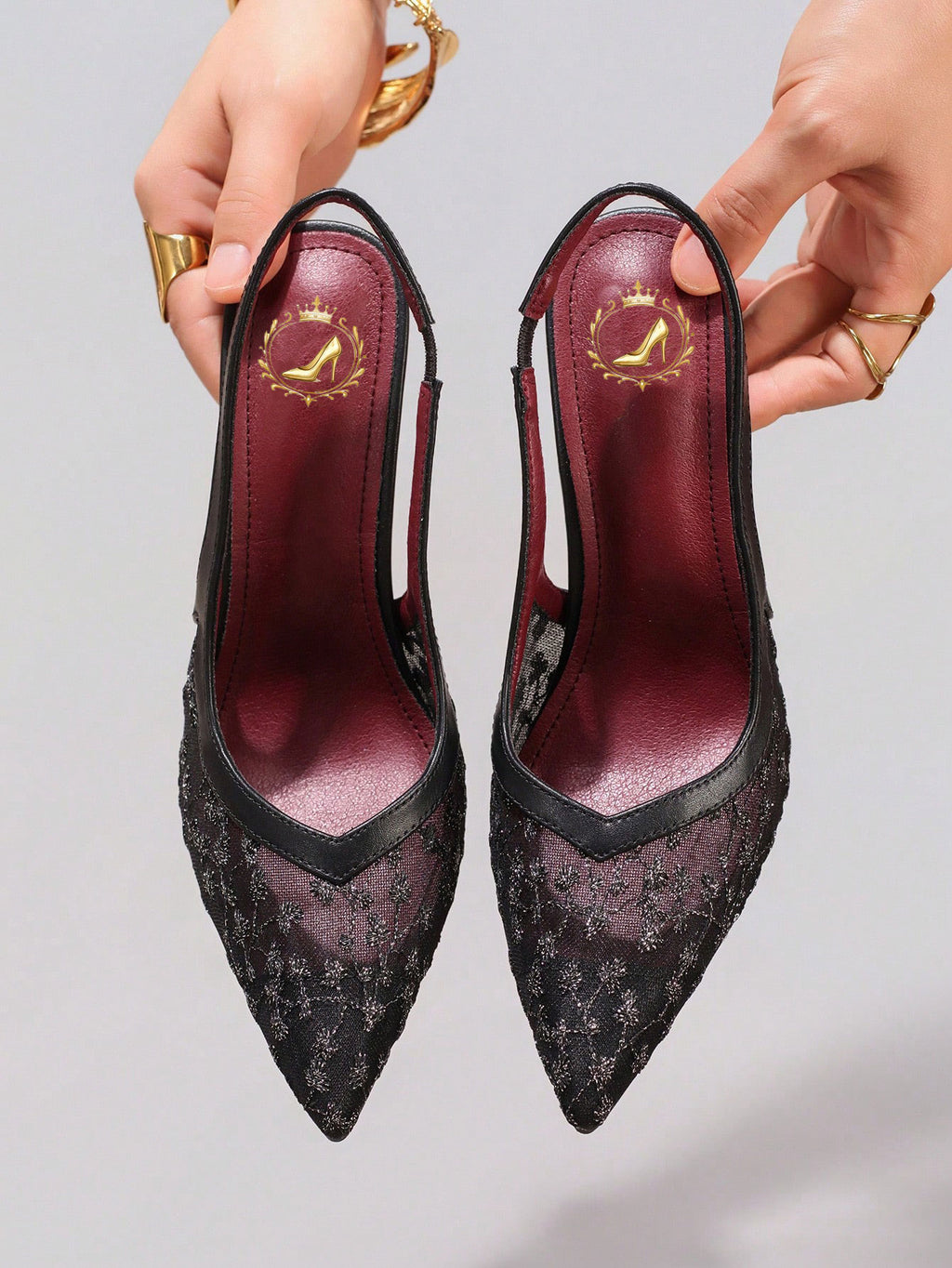 Lace Black High Heels Breathable Sexy Pointed Toe Party Fashion Stilettos