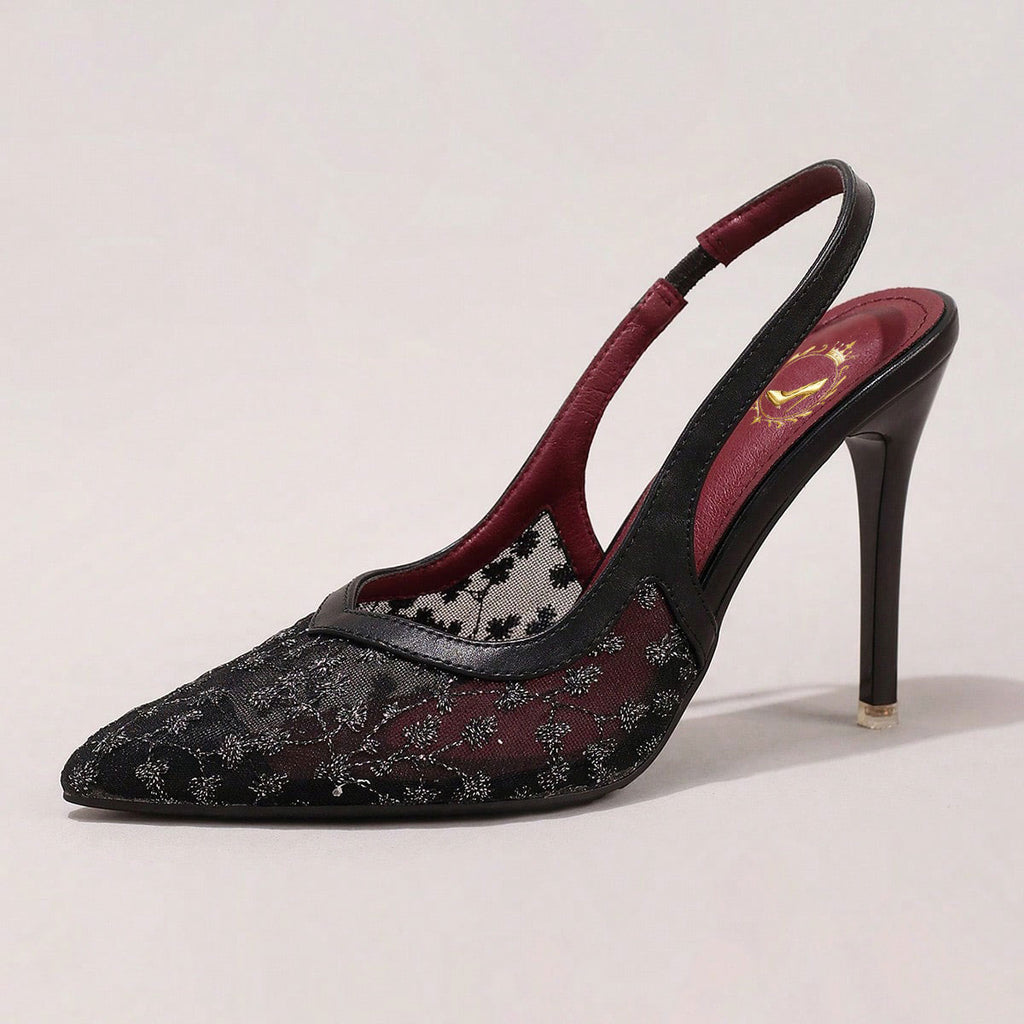Lace Black High Heels Breathable Sexy Pointed Toe Party Fashion Stilettos