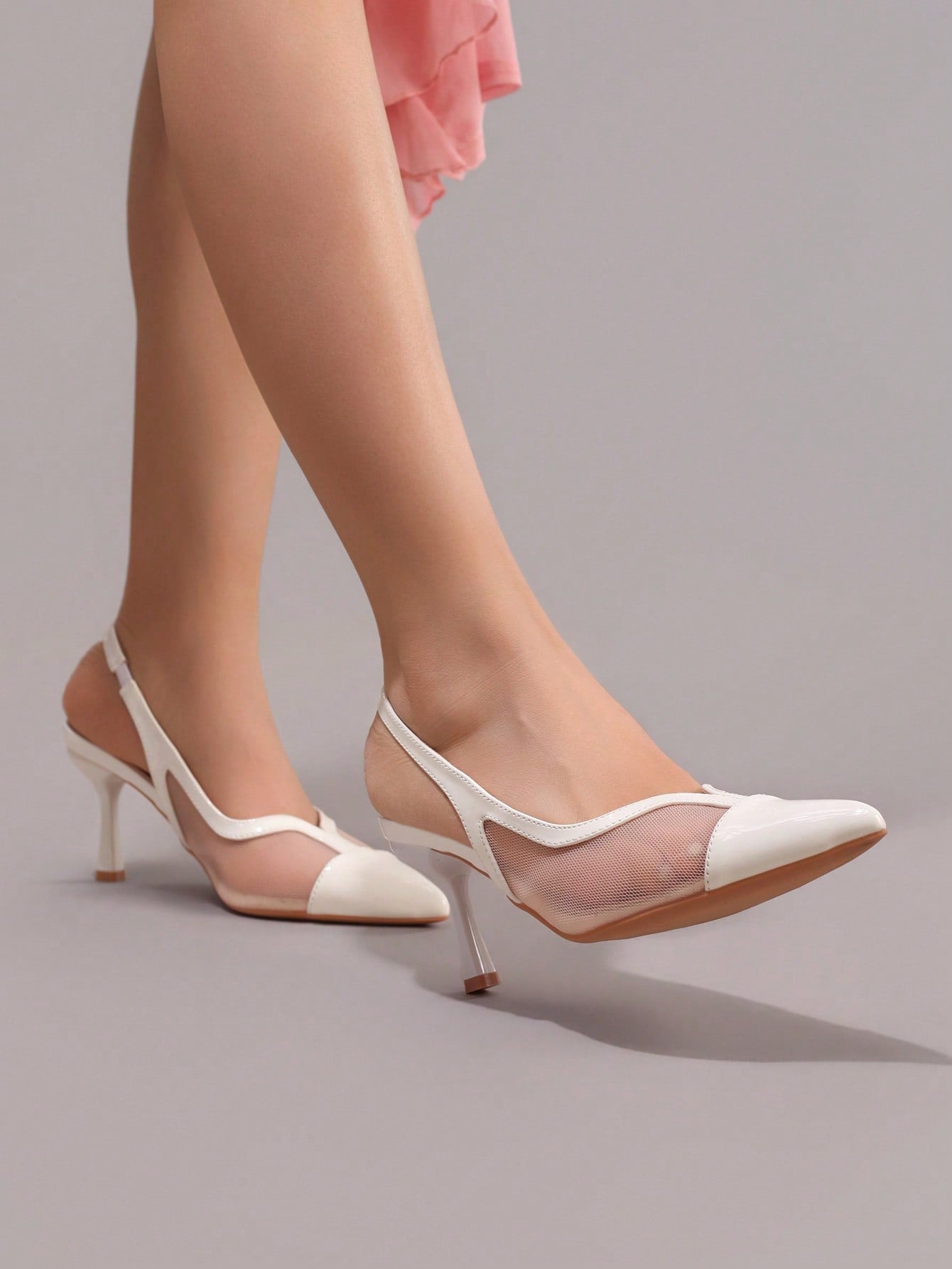 Fashionable Lace Patchwork Champagne High Heel Shoes, Sexy Pointed Toe Party Evening Pumps, Breathable Ankle Strap Sandals For Women, Wedding Outfits