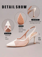 Fashionable Lace Patchwork Champagne High Heel Shoes, Sexy Pointed Toe Party Evening Pumps, Breathable Ankle Strap Sandals For Women, Wedding Outfits