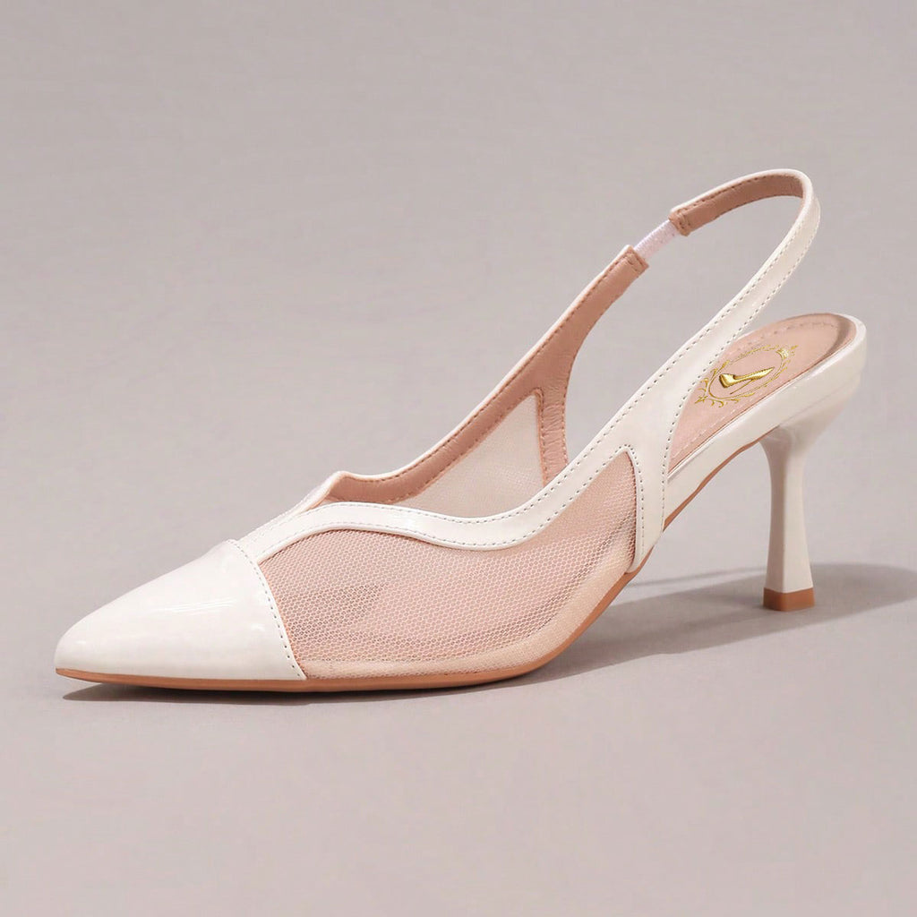 Fashionable Lace Patchwork Champagne High Heel Shoes, Sexy Pointed Toe Party Evening Pumps, Breathable Ankle Strap Sandals For Women, Wedding Outfits