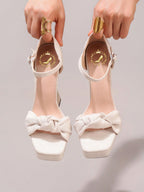 Fashionable High Heel Sandals With Twist Cutout Platform, Sexy Party Evening Peep Toe Square Heel Slide Sandals For Women