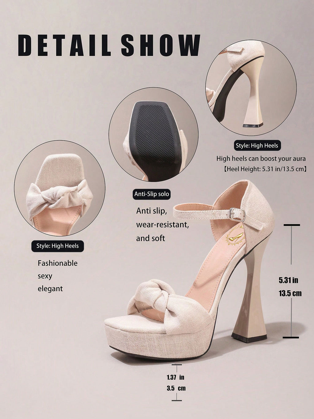 Fashionable High Heel Sandals With Twist Cutout Platform, Sexy Party Evening Peep Toe Square Heel Slide Sandals For Women