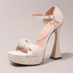 Fashionable High Heel Sandals With Twist Cutout Platform, Sexy Party Evening Peep Toe Square Heel Slide Sandals For Women